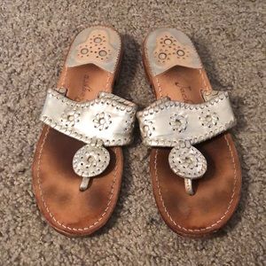 Jack Rogers metallic silver whipstitch flip flop